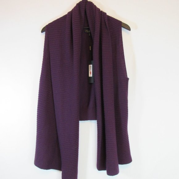 Donna Karan Purple Ribbed Sleeveless Open Front Wool Blend Cardigan Swea… - Picture 10 of 15